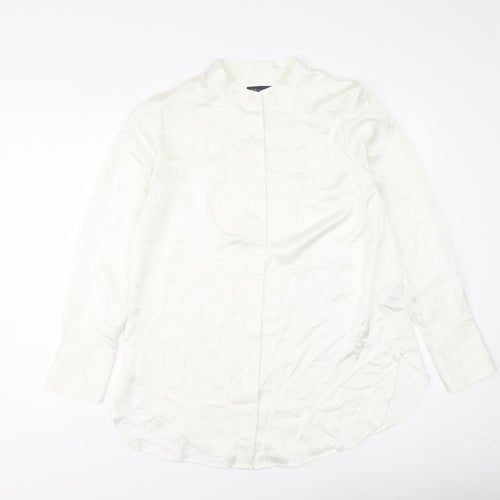 Marks and Spencer Womens Ivory Polyester Basic Button-Up Size 10 Round Neck