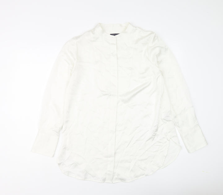 Marks and Spencer Womens Ivory Polyester Basic Button-Up Size 10 Round Neck