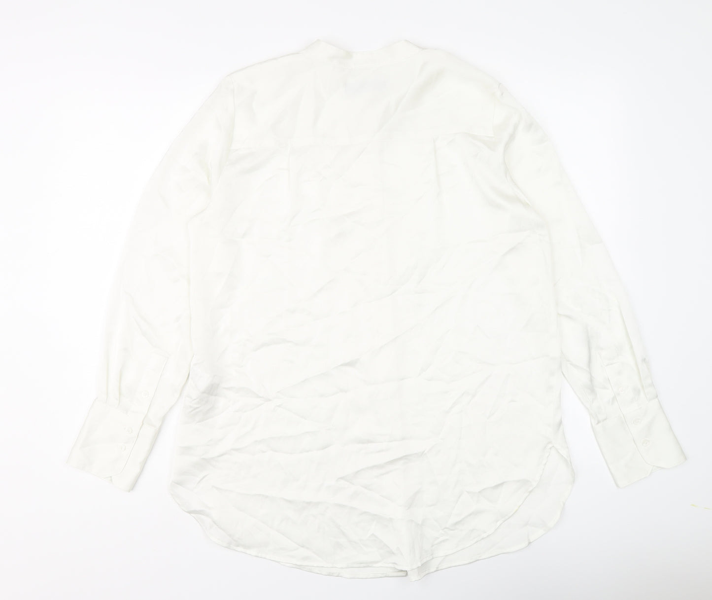 Marks and Spencer Womens Ivory Polyester Basic Button-Up Size 10 Round Neck
