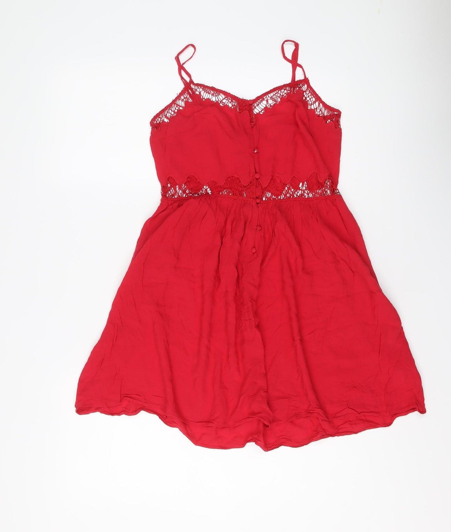 Topshop Womens Pink Viscose Slip Dress Size 10 V-Neck Button