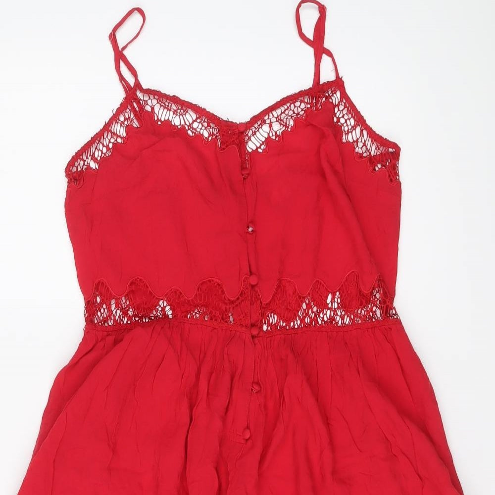 Topshop Womens Pink Viscose Slip Dress Size 10 V-Neck Button
