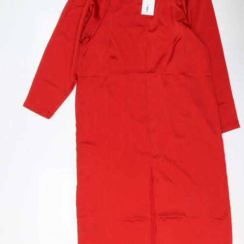 H&M Womens Red Polyester A-Line Size S Boat Neck Pullover