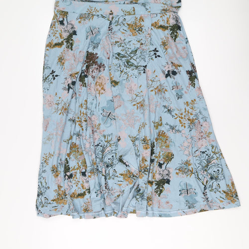 NEXT Womens Blue Geometric Viscose Wrap Skirt Size 10 Tie - Bird flower pattern