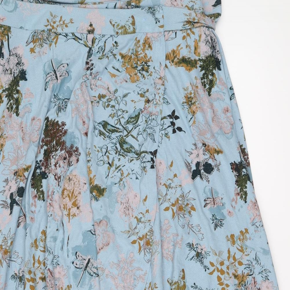 NEXT Womens Blue Geometric Viscose Wrap Skirt Size 10 Tie - Bird flower pattern