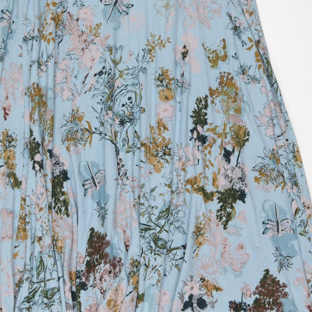 NEXT Womens Blue Geometric Viscose Wrap Skirt Size 10 Tie - Bird flower pattern