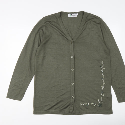 Annabel Womens Green V-Neck Acrylic Cardigan Jumper Size 2XL