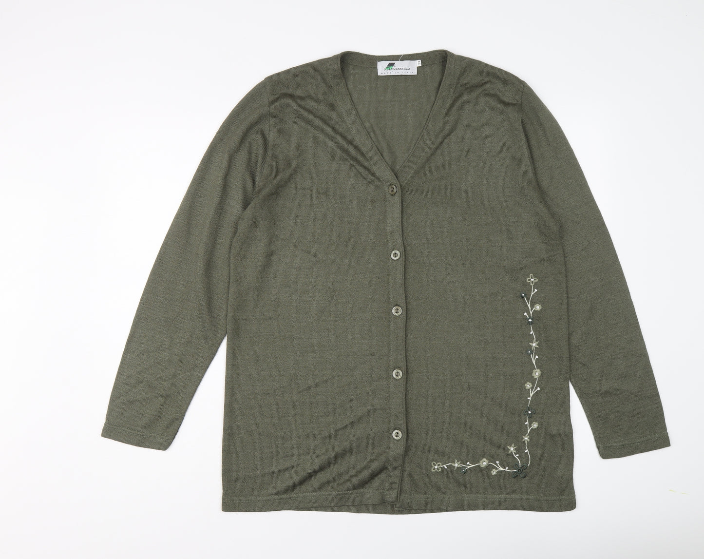 Annabel Womens Green V-Neck Acrylic Cardigan Jumper Size 2XL