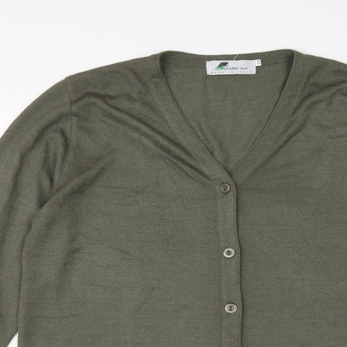 Annabel Womens Green V-Neck Acrylic Cardigan Jumper Size 2XL