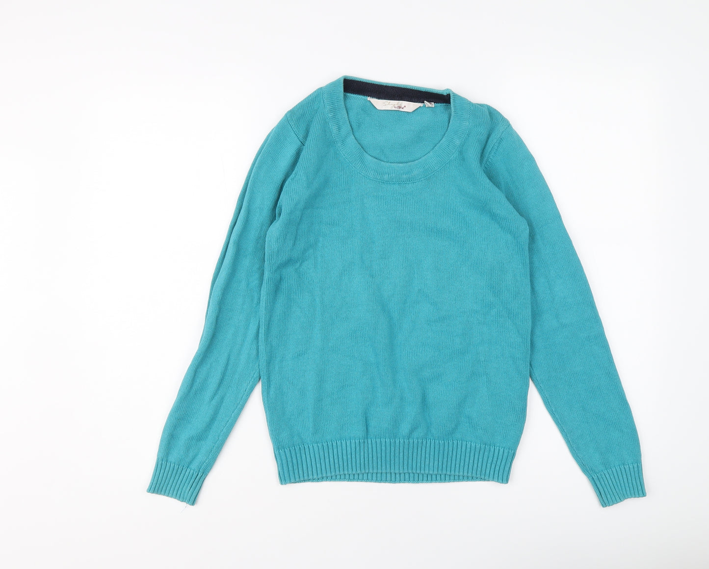 EWM Womens Blue Round Neck Cotton Pullover Jumper Size 10