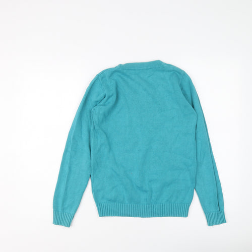 EWM Womens Blue Round Neck Cotton Pullover Jumper Size 10