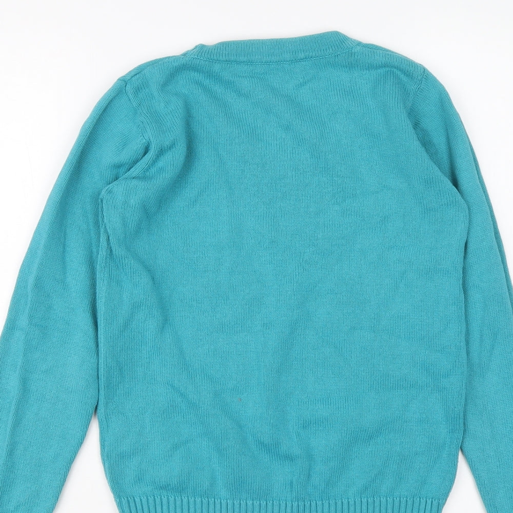 EWM Womens Blue Round Neck Cotton Pullover Jumper Size 10