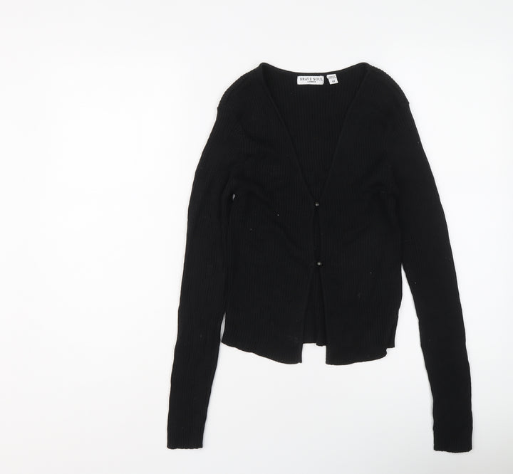 Brave Soul Womens Black V-Neck Acrylic Cardigan Jumper Size M