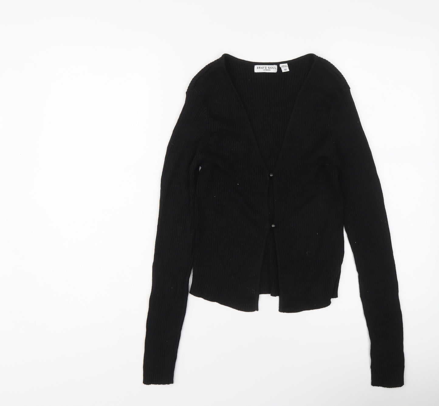 Brave Soul Womens Black V-Neck Acrylic Cardigan Jumper Size M