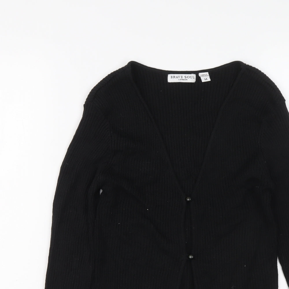 Brave Soul Womens Black V-Neck Acrylic Cardigan Jumper Size M