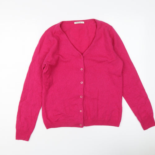 Woolovers Womens Pink V-Neck 100% Merino Wool Cardigan Jumper Size S
