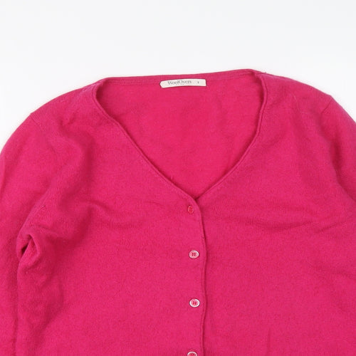 Woolovers Womens Pink V-Neck 100% Merino Wool Cardigan Jumper Size S