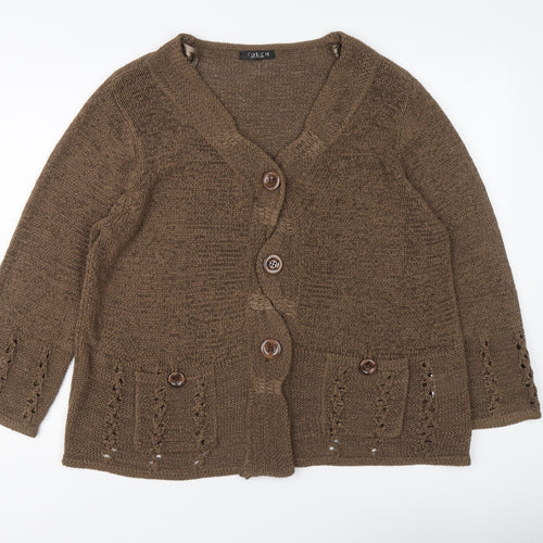Touch Womens Brown V-Neck Acrylic Cardigan Jumper Size 2XL