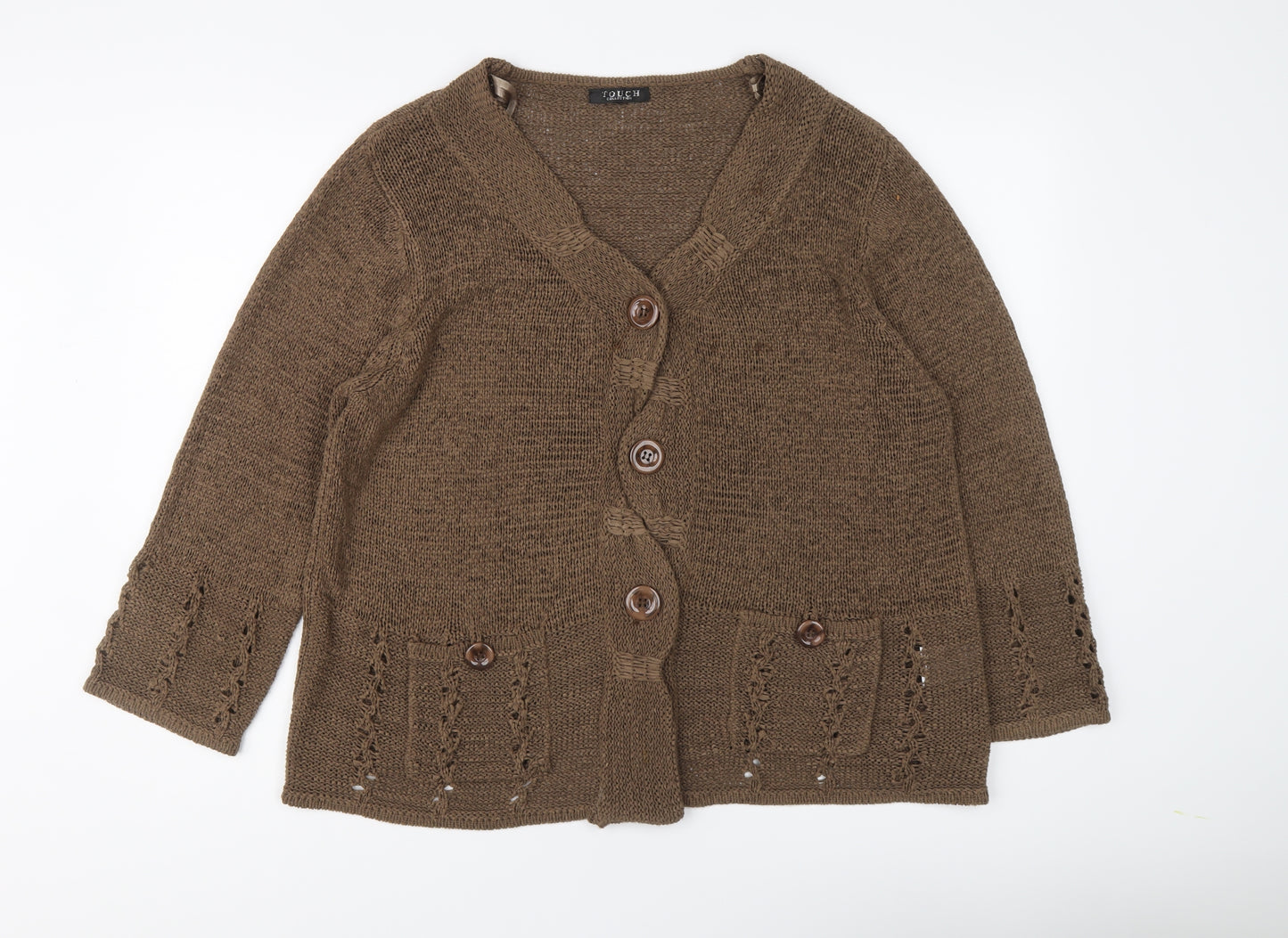 Touch Womens Brown V-Neck Acrylic Cardigan Jumper Size 2XL