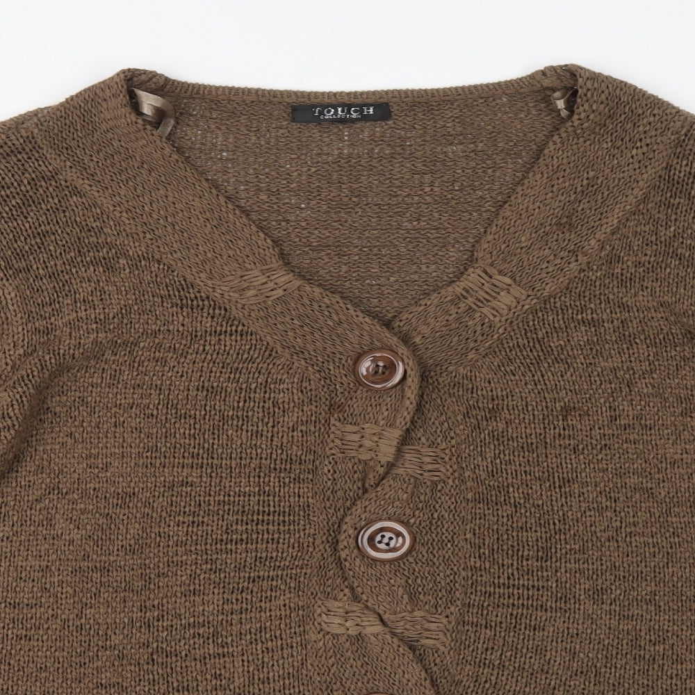 Touch Womens Brown V-Neck Acrylic Cardigan Jumper Size 2XL