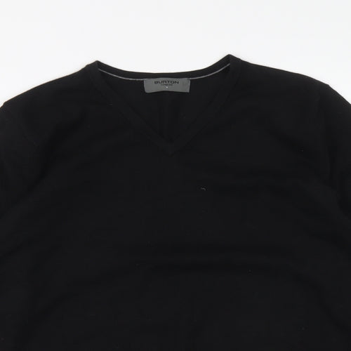 Burton Mens Black V-Neck Cotton Pullover Jumper Size S Long Sleeve