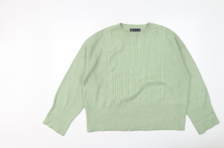 Marks and Spencer Womens Green Round Neck Viscose Pullover Jumper Size L