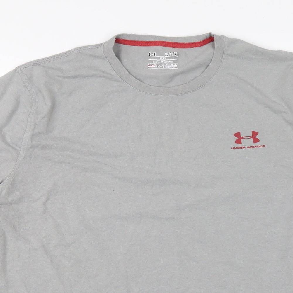 Under armour Mens Grey Polyester T-Shirt Size XL Round Neck