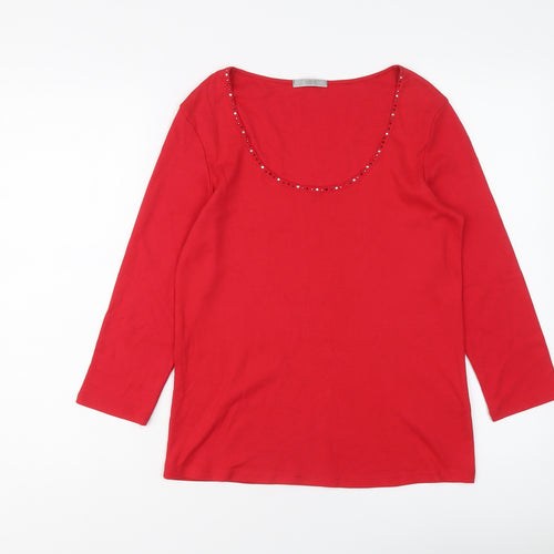 Marks and Spencer Womens Red Cotton Basic Blouse Size 14 Round Neck