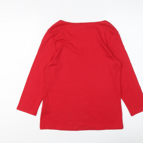Marks and Spencer Womens Red Cotton Basic Blouse Size 14 Round Neck