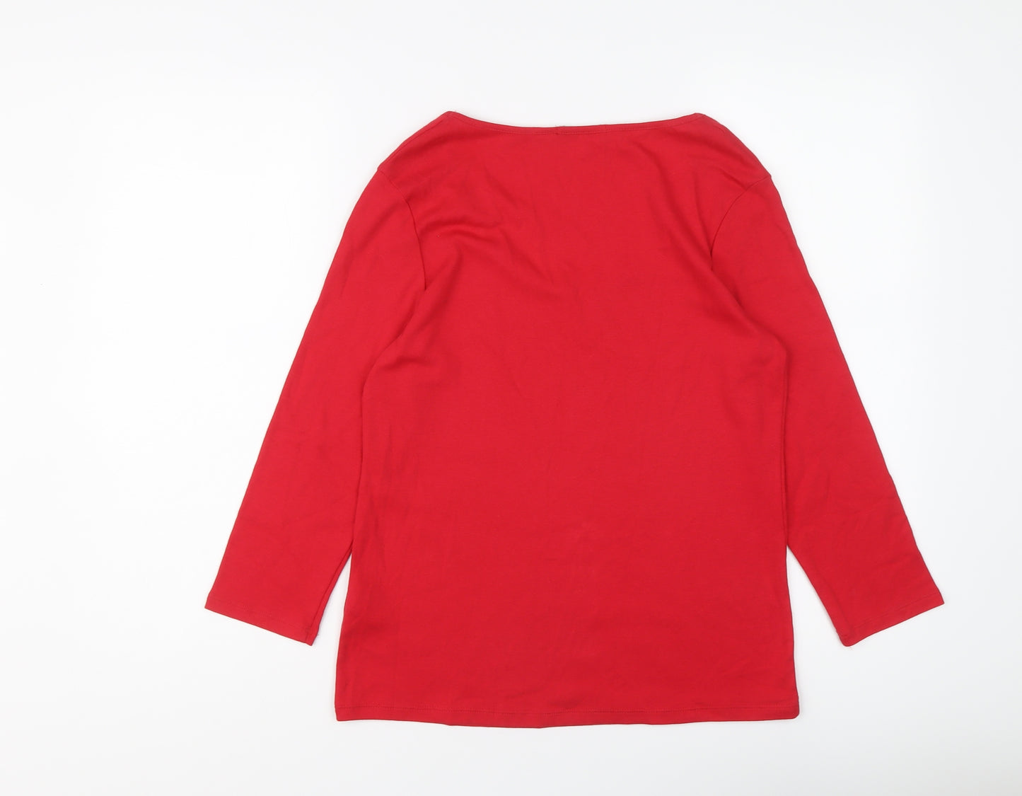 Marks and Spencer Womens Red Cotton Basic Blouse Size 14 Round Neck