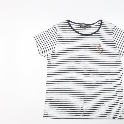 Regatta Womens Blue Striped Cotton Basic T-Shirt Size 16 Round Neck - Floral Detail