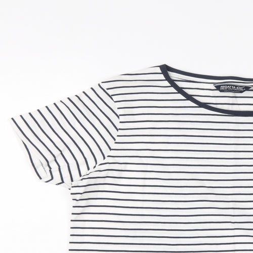 Regatta Womens Blue Striped Cotton Basic T-Shirt Size 16 Round Neck - Floral Detail