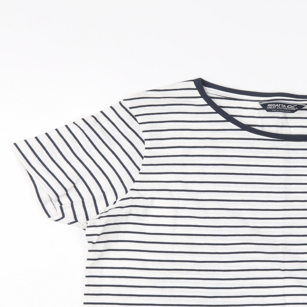 Regatta Womens Blue Striped Cotton Basic T-Shirt Size 16 Round Neck - Floral Detail