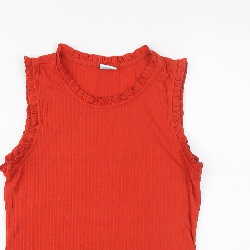 Jacqueline De Yong Womens Red Polyester Basic Tank Size S Round Neck
