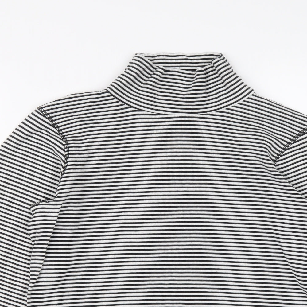 John Lewis Womens Black Striped Lyocell Basic T-Shirt Size 16 High Neck