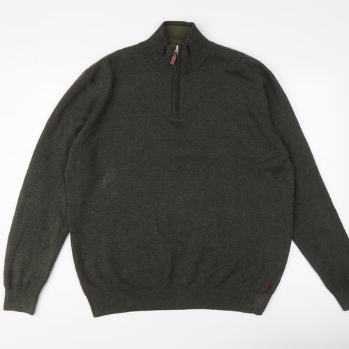 NEXT Mens Green Round Neck Cotton Henley Jumper Size XL Long Sleeve