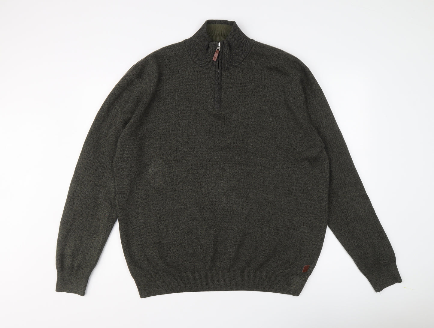 NEXT Mens Green Round Neck Cotton Henley Jumper Size XL Long Sleeve