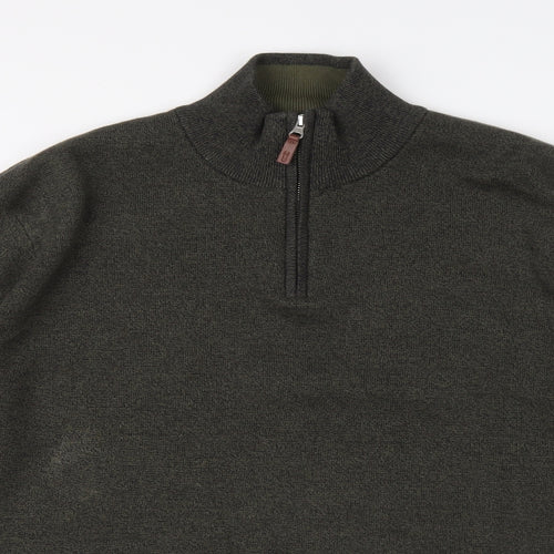 NEXT Mens Green Round Neck Cotton Henley Jumper Size XL Long Sleeve
