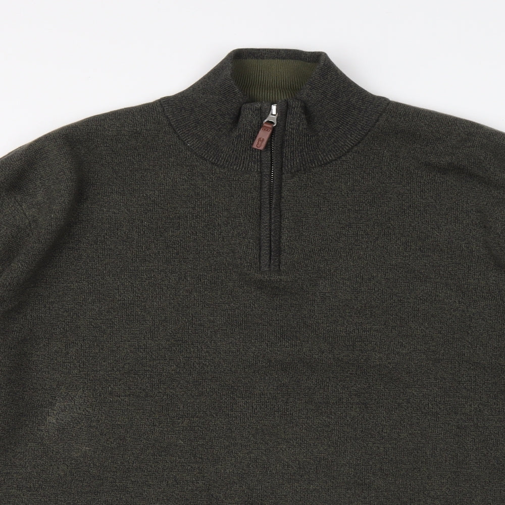 NEXT Mens Green Round Neck Cotton Henley Jumper Size XL Long Sleeve