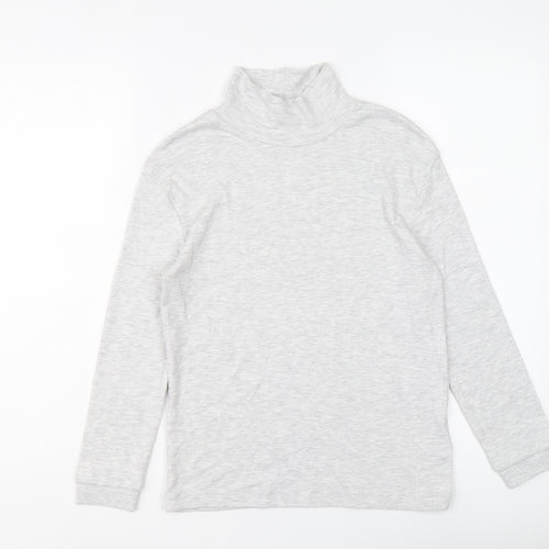 Marks and Spencer Girls Grey Cotton Basic T-Shirt Size 9-10 Years Mock Neck Pullover