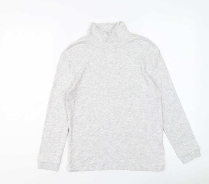 Marks and Spencer Girls Grey Cotton Basic T-Shirt Size 9-10 Years Mock Neck Pullover