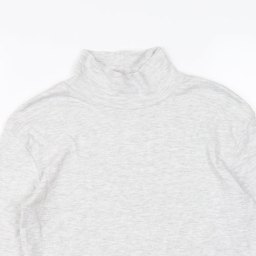 Marks and Spencer Girls Grey Cotton Basic T-Shirt Size 9-10 Years Mock Neck Pullover