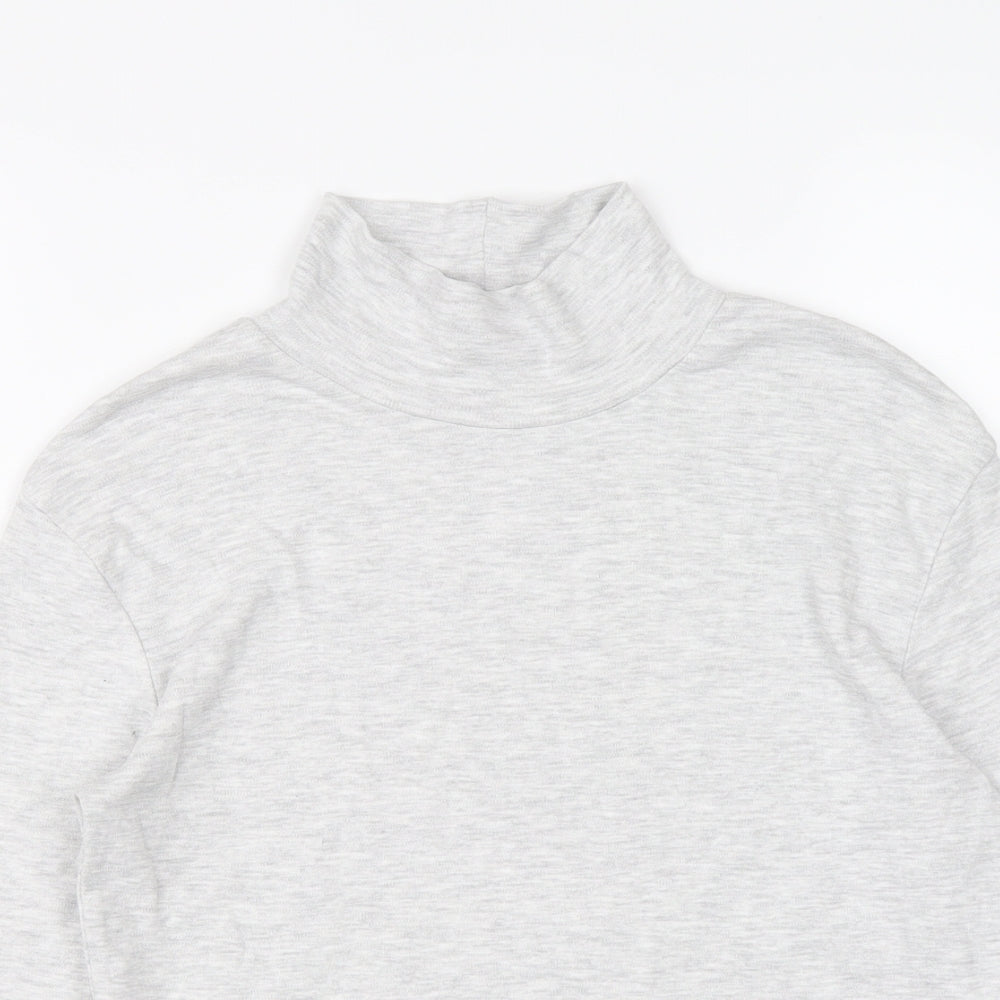 Marks and Spencer Girls Grey Cotton Basic T-Shirt Size 9-10 Years Mock Neck Pullover