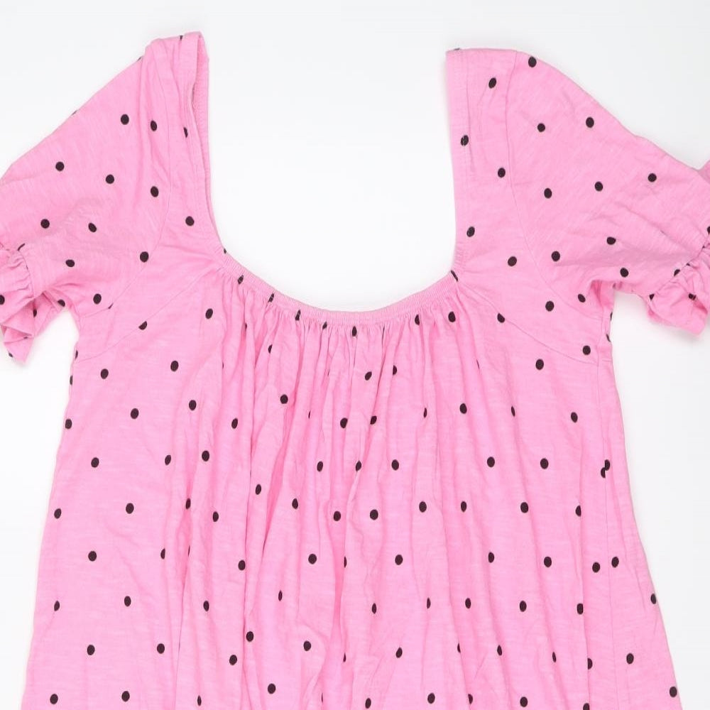 ASOS Womens Pink Polka Dot Cotton Trapeze & Swing Size 8 Scoop Neck Pullover