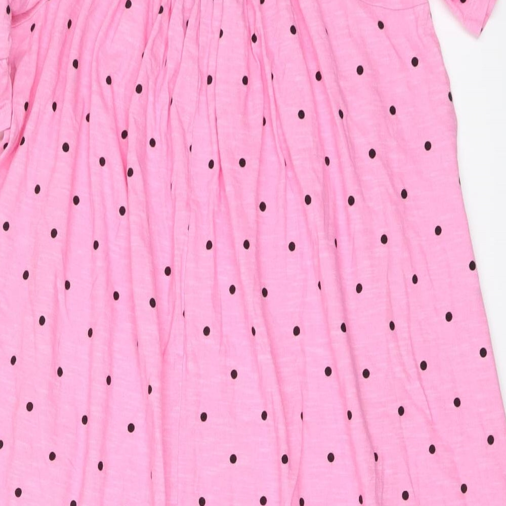 ASOS Womens Pink Polka Dot Cotton Trapeze & Swing Size 8 Scoop Neck Pullover