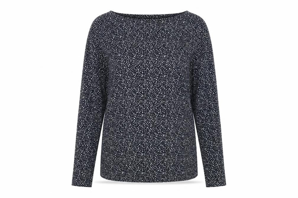 Front view of Esamara women’s blue polka dot cotton basic t-shirt, size S, round neck
