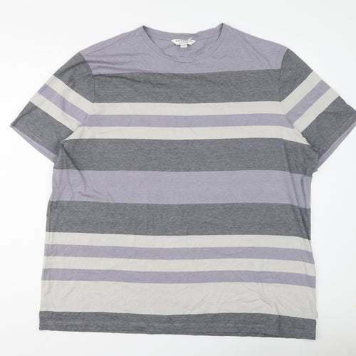 Autograph Mens Grey Striped Cotton T-Shirt Size 3XL Round Neck