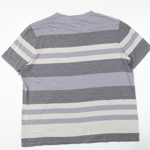 Autograph Mens Grey Striped Cotton T-Shirt Size 3XL Round Neck