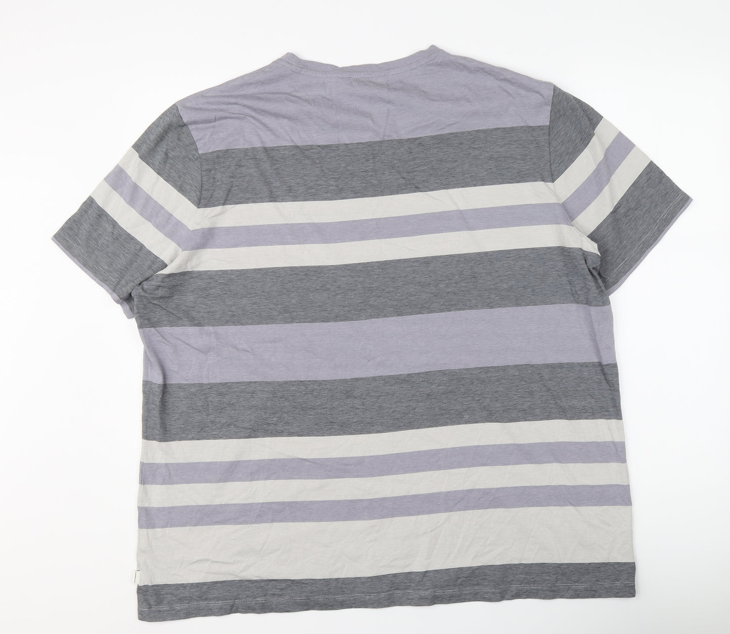 Autograph Mens Grey Striped Cotton T-Shirt Size 3XL Round Neck