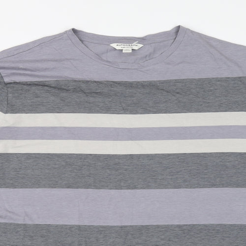Autograph Mens Grey Striped Cotton T-Shirt Size 3XL Round Neck