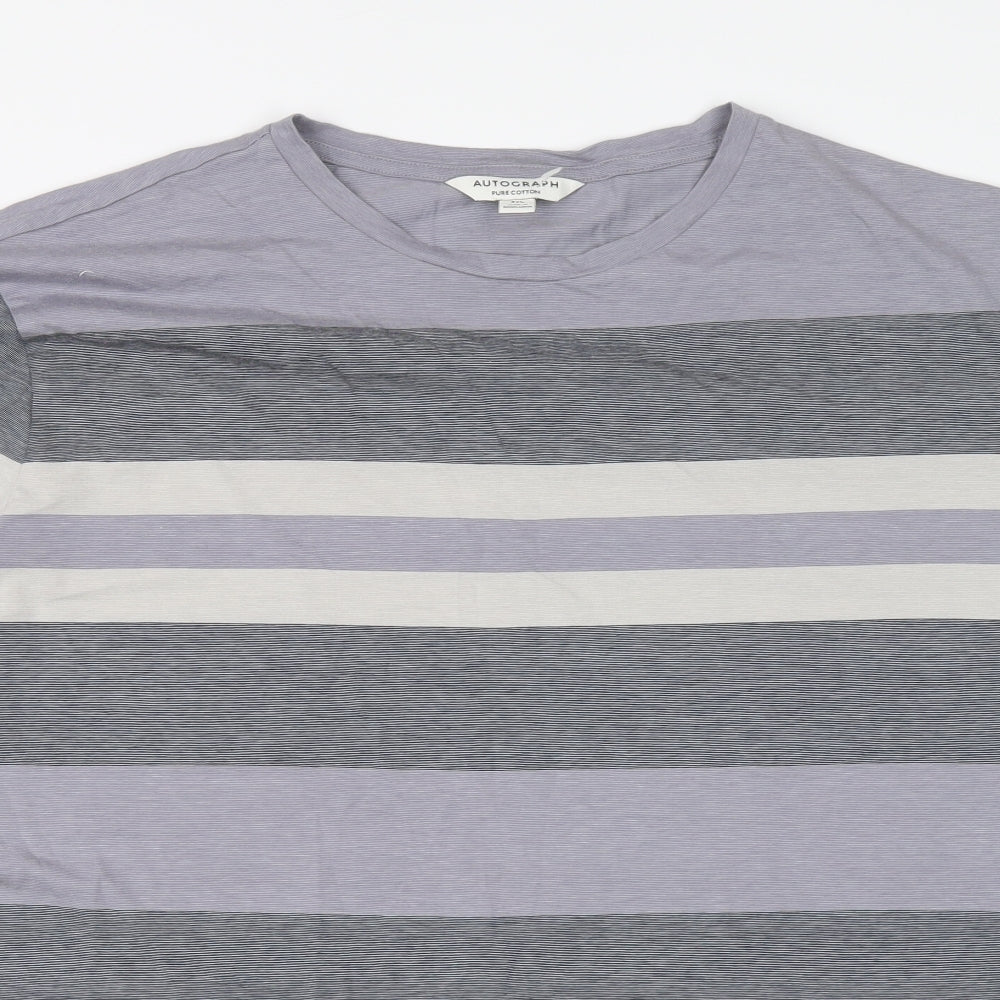 Autograph Mens Grey Striped Cotton T-Shirt Size 3XL Round Neck